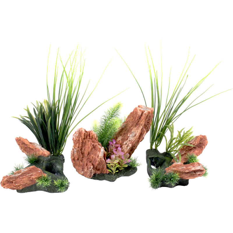 Insta-Aquascape of Plants and Rocks to Decorate Aquarium Tanks - 3 Piece
