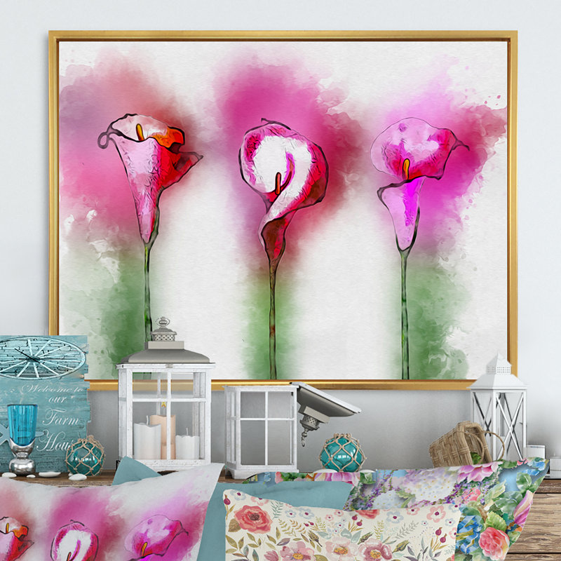 Fleurs mauves rétro - reproduction sur toile avec cadre flottant, H 8 po x l 12 po x P 1 po, Cadre flottant doré