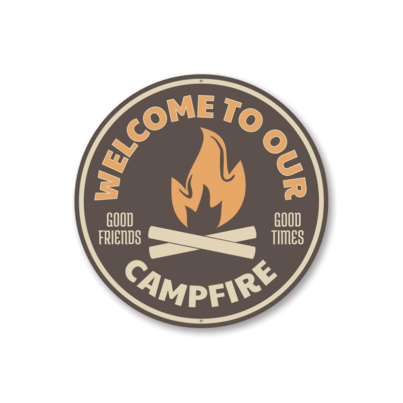 Enseigne de feu de camp en aluminium, H 12 po x l 12 po x P 0,04 po