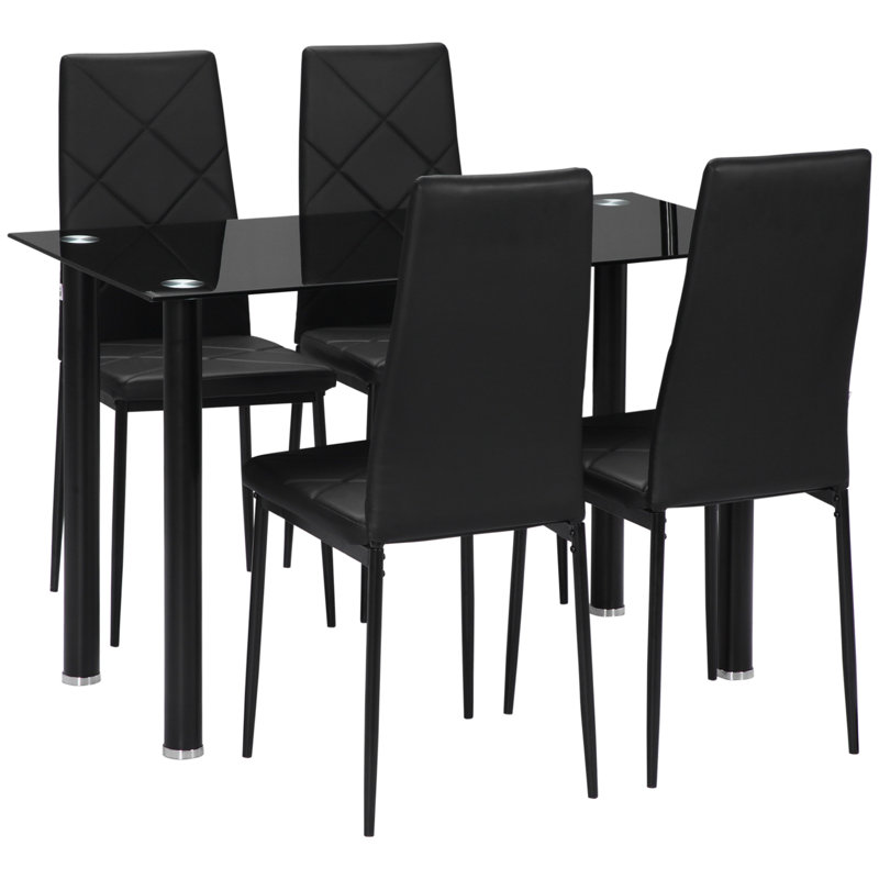 Wrought Studio™ Modern Dining Table Set For 4, Space-Saving 5 Pieces Kitchen Table Set With Rectangle Table, Padded Seat And Steel Frame