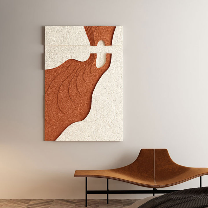 Art mural en grès texturé abstrait hite & terracotta, toile neutre neutre sans cadre, prête à être suspendue pour le salon, la chambre à coucher
