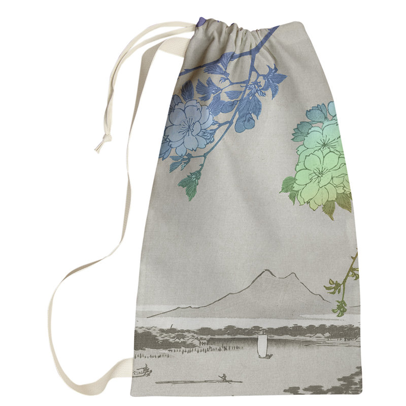 Sac à linge à fleurs au-dessus du fleuve Macintyre, Petit (H 64 po x l 20 po x P 1,5 po), Gris / Bleu