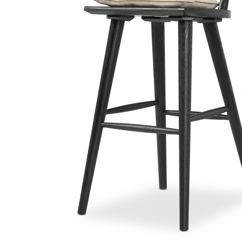 Lewis Windsor Stool With Cushion-Sandy Oak-Counter, Bar Stool (30.29” Seat Height), Black Oak