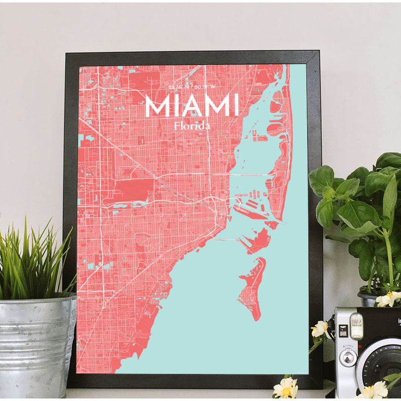 Miami City Map - No Frame Print, 43cm H x 28cm W x 0.13cm D