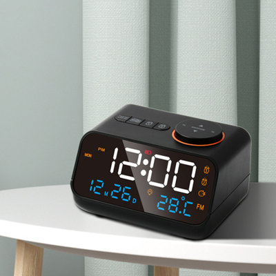 Alarm Clock Radio Multifunctional LED Music Timing Rechargeable FM for Home Black