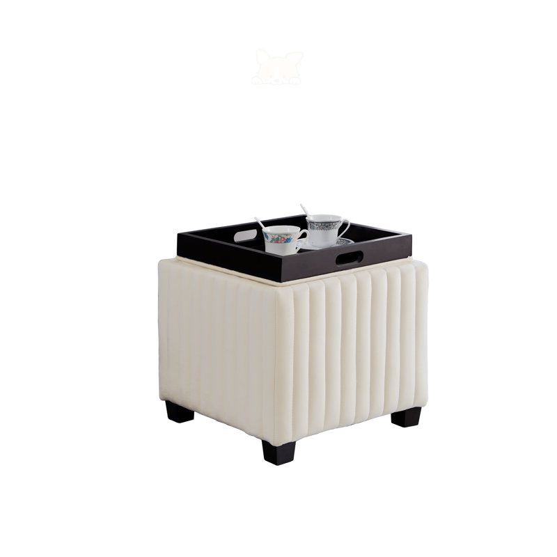 Ekstrom Upholstered Ottoman, Beige Velvet