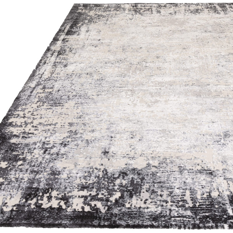 Abrienne Soft Shiny Border Black/Grey Rug, Runner 66 x 240cm