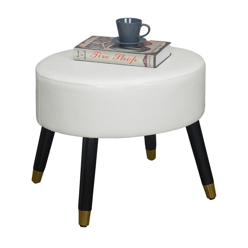 Lin Upholstered Ottoman, Ivory Faux Leather