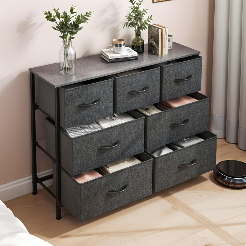 Suzzie 7 Drawer chest of drawers  100.1Cm W Bedroom Drawers, Black/Grey
