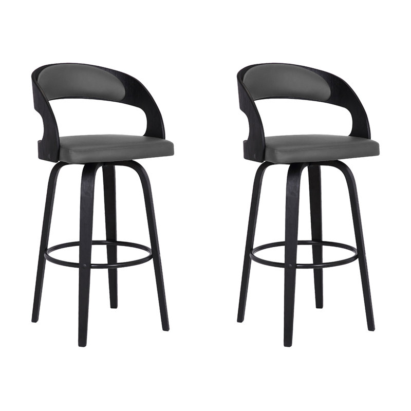 Tabouret pivotant à hauteur de comptoir ou de bar Shelly au fini bois - ensemble , Gris / Noir, 2