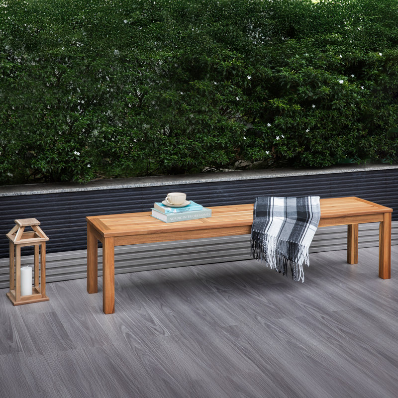 Solid Acacia Wood Slatted Outdoor Backless Bench