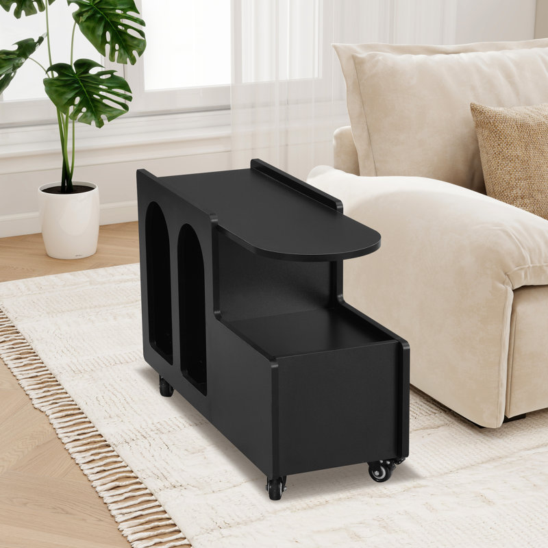 Mobile End Table With Lockable Wheels, Black