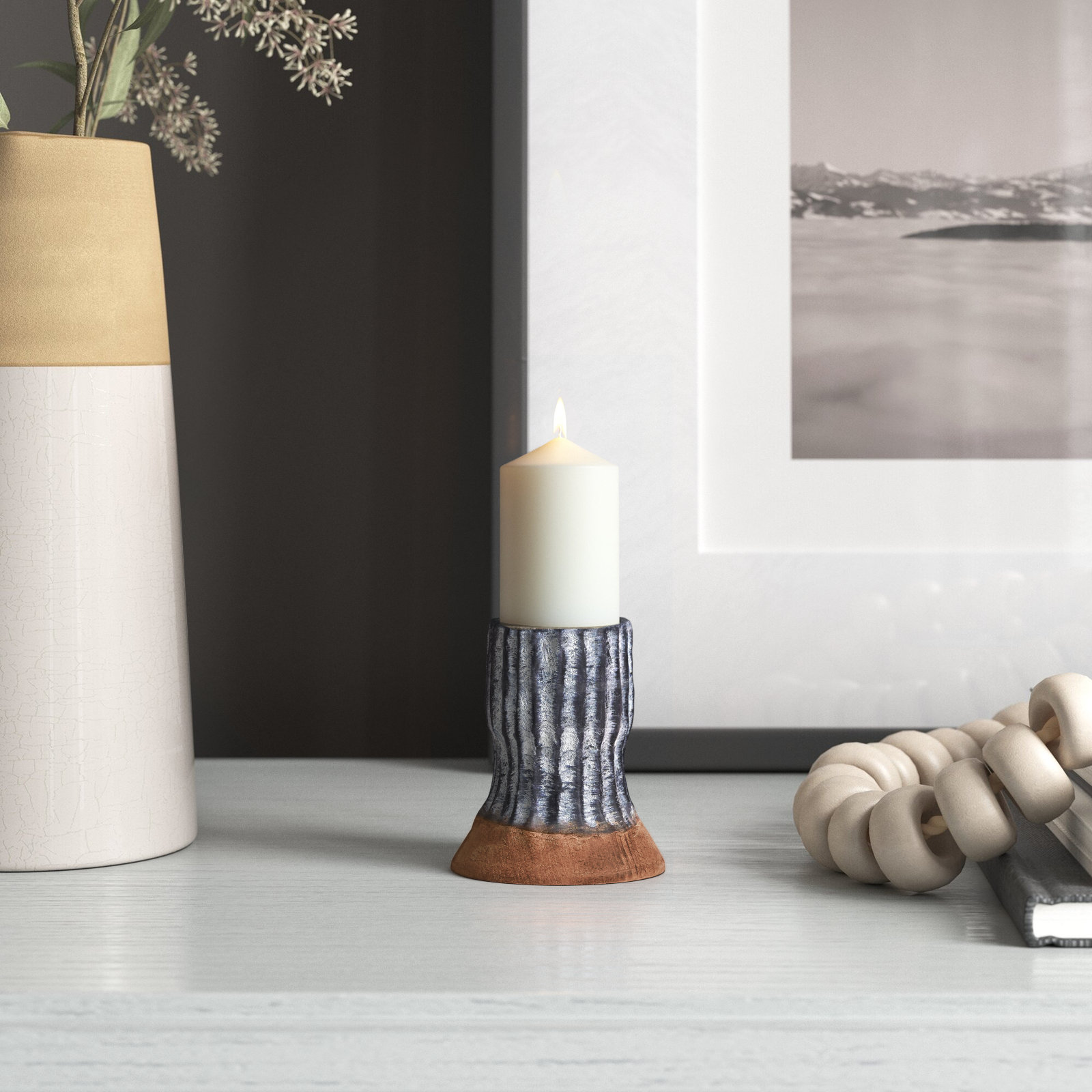 3.25'' H Concrete / Cement Tabletop Candlestick, Gray