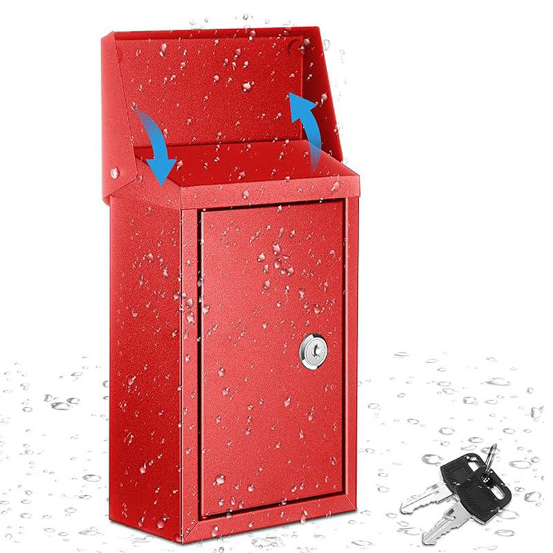 Locking Mailbox Wall Mount Key Drop Mailbox for Outside, Donation Box for Cash Hanging Secure Postbox with 2 Keys (Red)