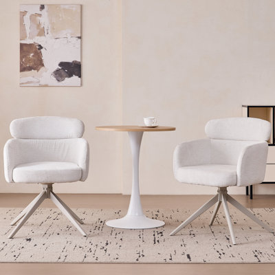 Modern Swivel Chairs Set of 2, Upholstered Desk Chair with Thick Spring Cushion, No Wheels