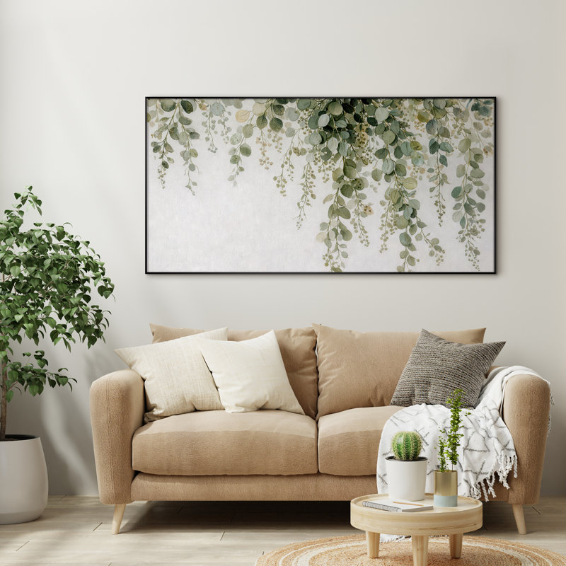Très grand art mural imprimé sur toile - Vigne suspendue vert sauge, décoration de salle de bain botanique minimaliste - "Assemblage requis du cadre (cadre non fini)"