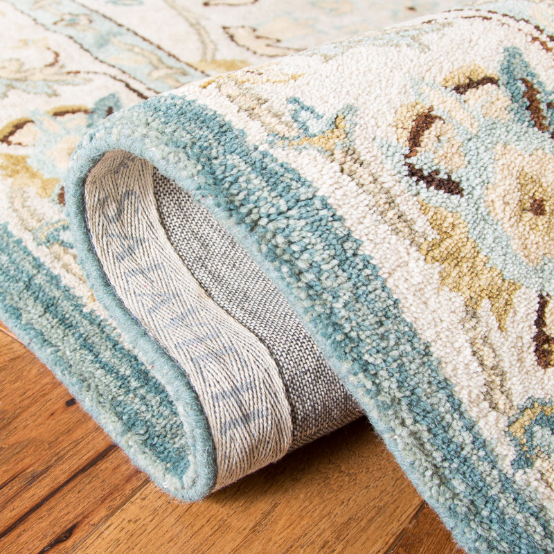 Handmade Tufted Blue Wool Round Area Rug, 24"