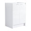 Meuble-lavabo sur pied blanc brillant avec lavabo en résine de 61 cm (24 po), de style moderne, système de fermeture amortie et silencieuse.