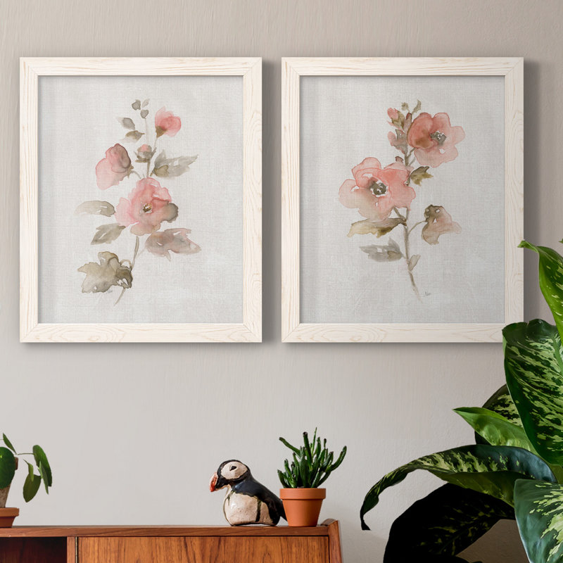 «Blush Sweetly I», ensemble de 2 reproductions d'art, Toile blanche encadrée