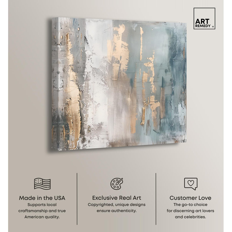 Ebony Veil Abstract Canvas Art with Gold and Silver Accents