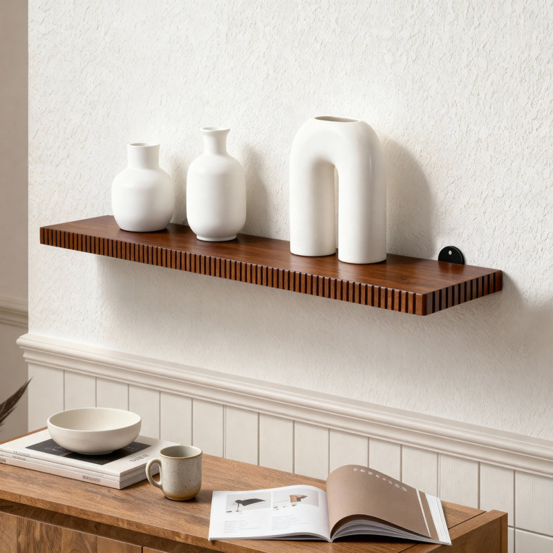 Tablettes murales en bois massif Urbana, H 1,5 po x l 36 po x P 8 po, Noyer