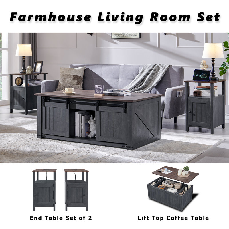 Vianor  48” Lift Top Coffee Table with Storage, Dark Grey