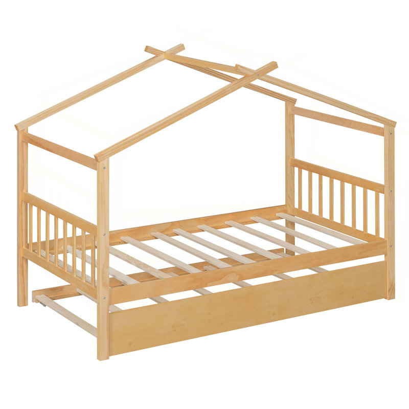Lit en bois avec lit gigogne simple, Naturel
