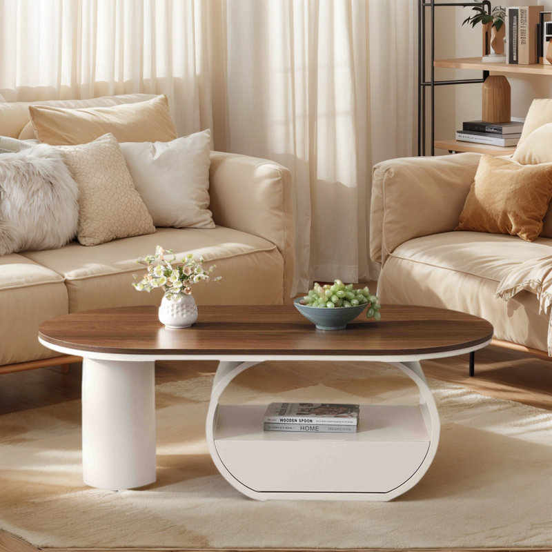 Table basse ovale de luxe, table basse de 47,24 po avec tiroir de rangement, table centrale en métal blanc