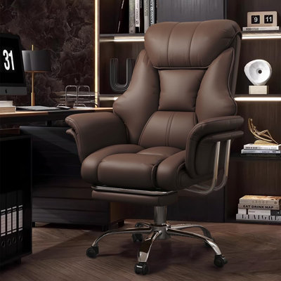 XUEGW Extra Wide Leather Heavy Duty Executive Office Chair with Retractable Footrest, Brown