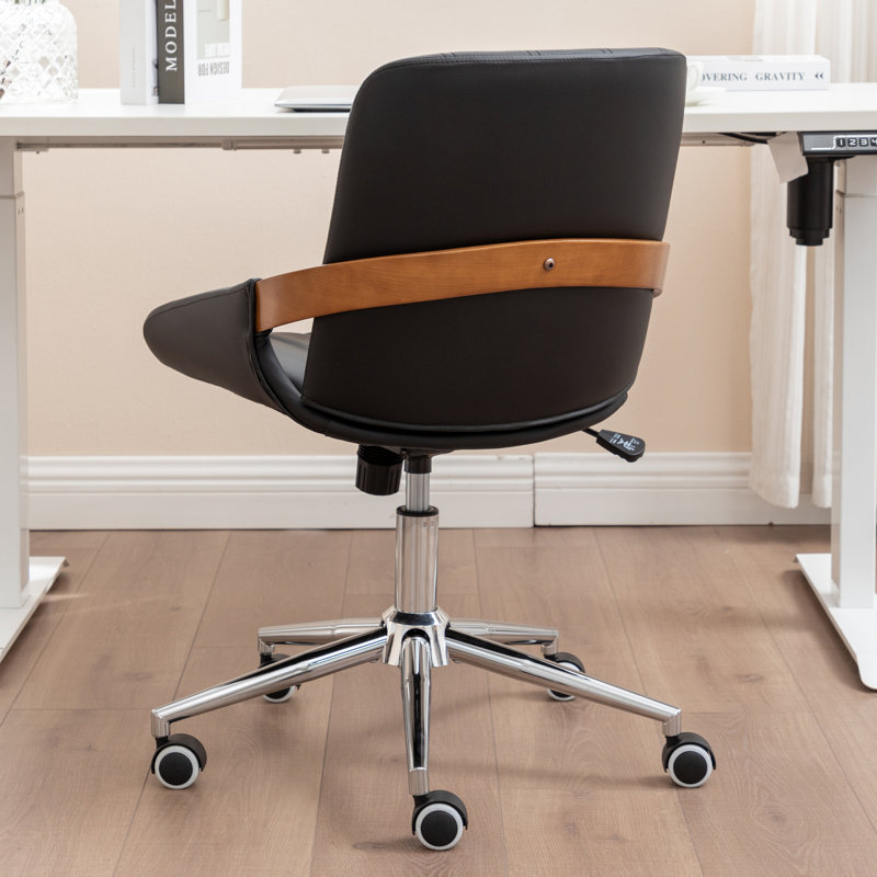 Home Office Chair - Upholstered Faux Leather Back Desk Chair, Ergonomic Executive Chair with Lumbar Support, Black