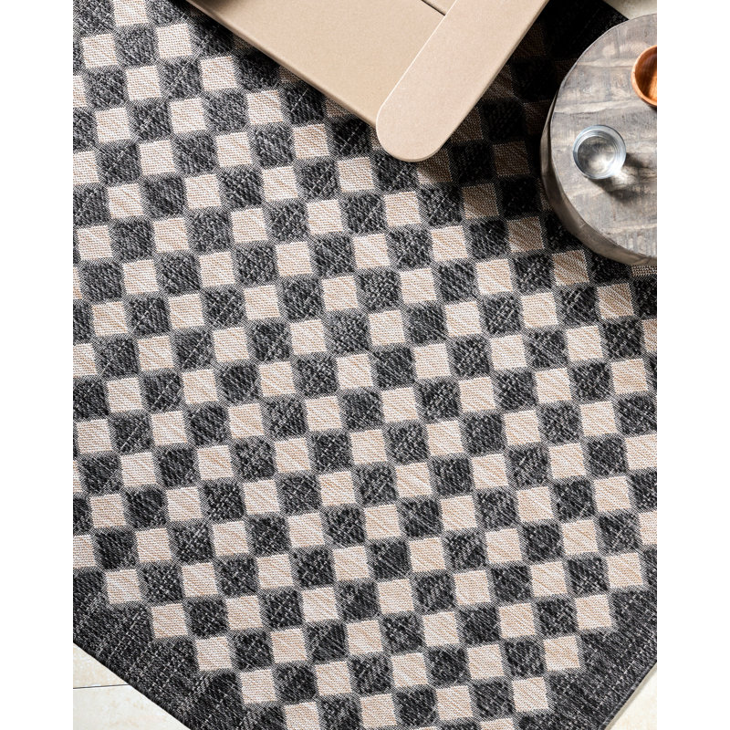 Galey Alix x Livabliss Mulberry Outdoor Machine Woven Rug, Rectangle 2' x 2'11", Black