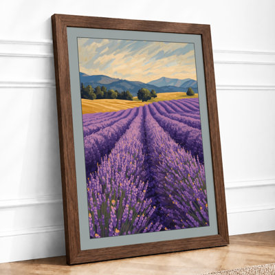 Lavender Fields at Golden Hour Landscape - Framed Print