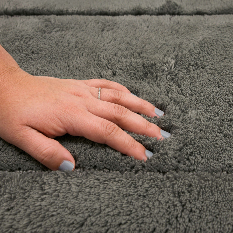Kalb Solid Cotton Non Slip Machine Washable Bath Rug, Cool Grey, 17" W x 24" L