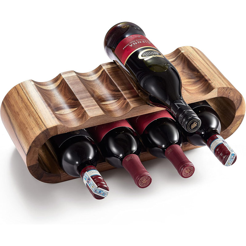 Support à vin en bois pour comptoir - Support à vin en acacia pour 8 bouteilles - Rangement de vin autoportant - Idéal pour la décoration intérieure sans assemblage requis
