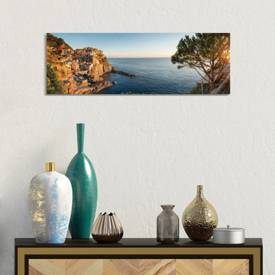 Panoramic View Of Manarola, Cinque Terre Coast, Italy by Jan Becke - Wrapped Canvas Panoramic Print