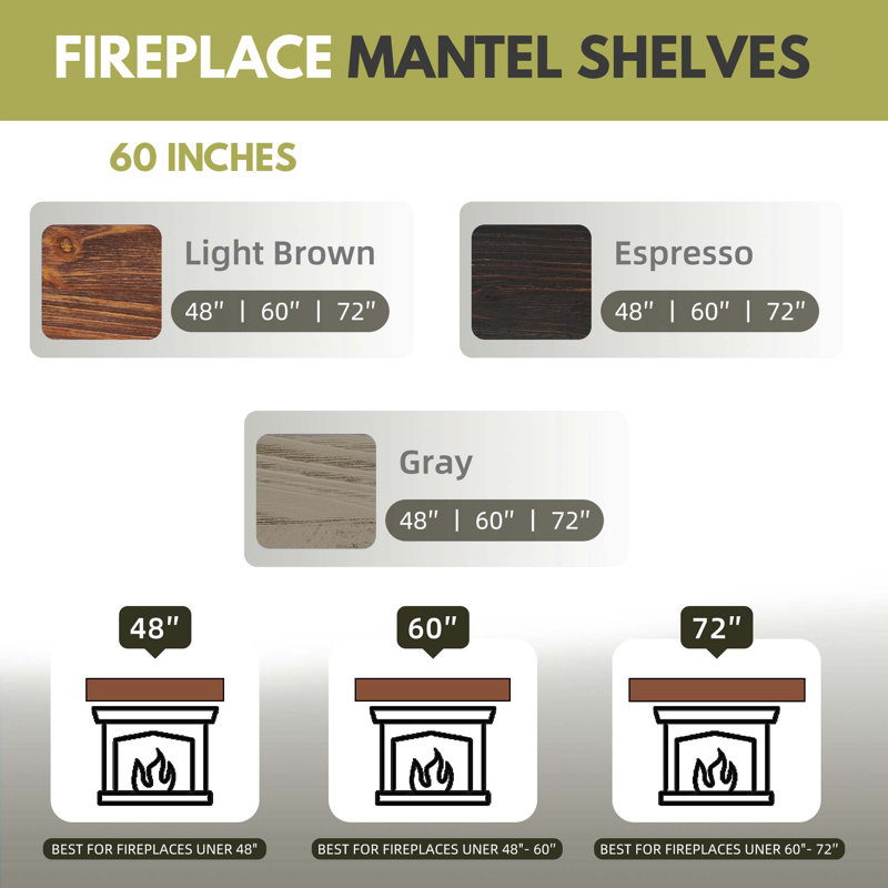 Rustic Wood Floating Fireplace Mantel Shelf – Wall-Mounted Home Decor, 60"
