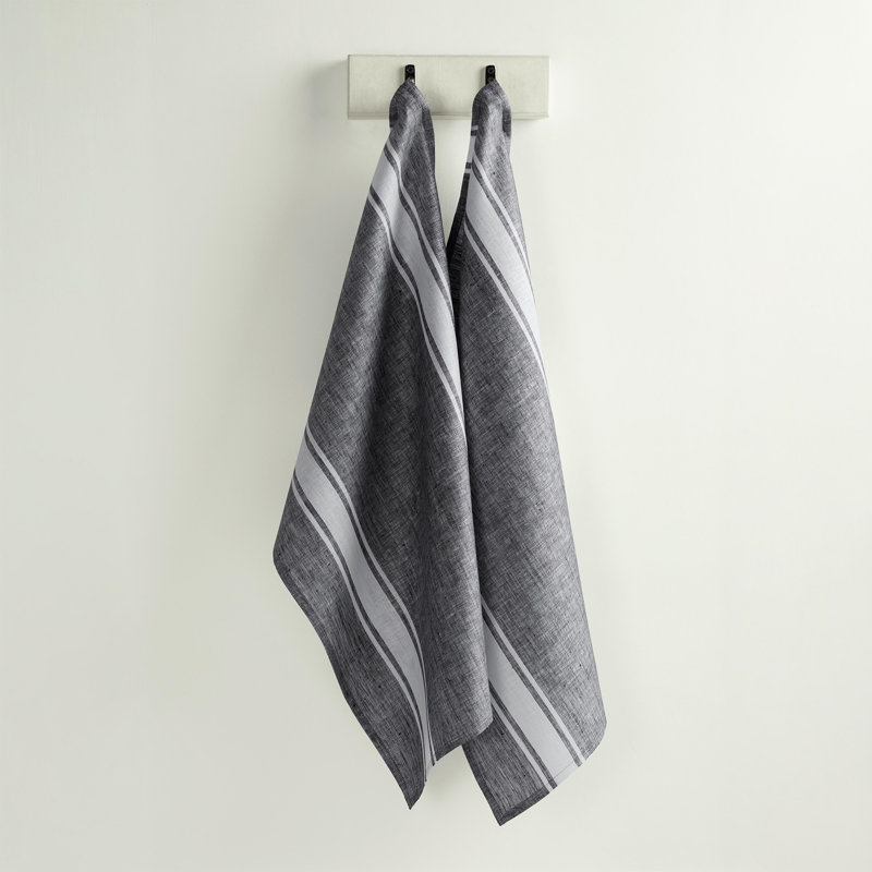 Farmhouse Stripe - 100% Pure Linen Kitchen Towels, Black and White