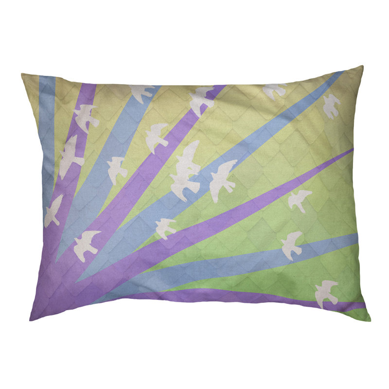 Coussin stylisés d’oiseaux et de soleil Burien, L 42 po x l 52 po, Mauve / jaune / brun foncé