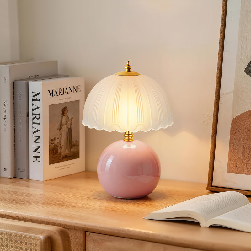 Lampe de table en céramique 11,8 po, lampe de chevet avec abat-jour en verre, interrupteur à bascule à 3 voies, petite lampe de table de chevet pour chambre à coucher, salon, bureau