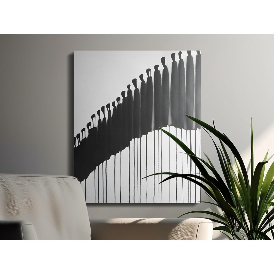 Modern Minimalist Abstract Figures Canvas Wall Art, Black White Drip Art Print for Contemporary Home Decor, Zen Style Canvas