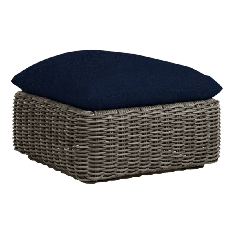 Montecito Outdoor Ottoman with Cushion, No Welt, Indigo Velvet, Raffia