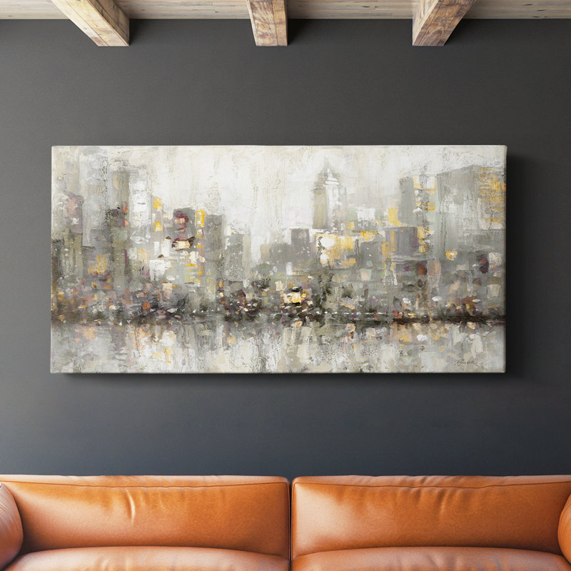 Paysage urbain abstrait - Toile tendue avec châssis - Prêt à accrocher, H 24 po x l 48 po