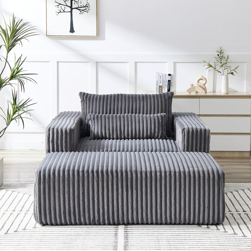 Fauteuil-lit de 75 po en velours côtelé moderne avec repose-pieds amovible, Gris