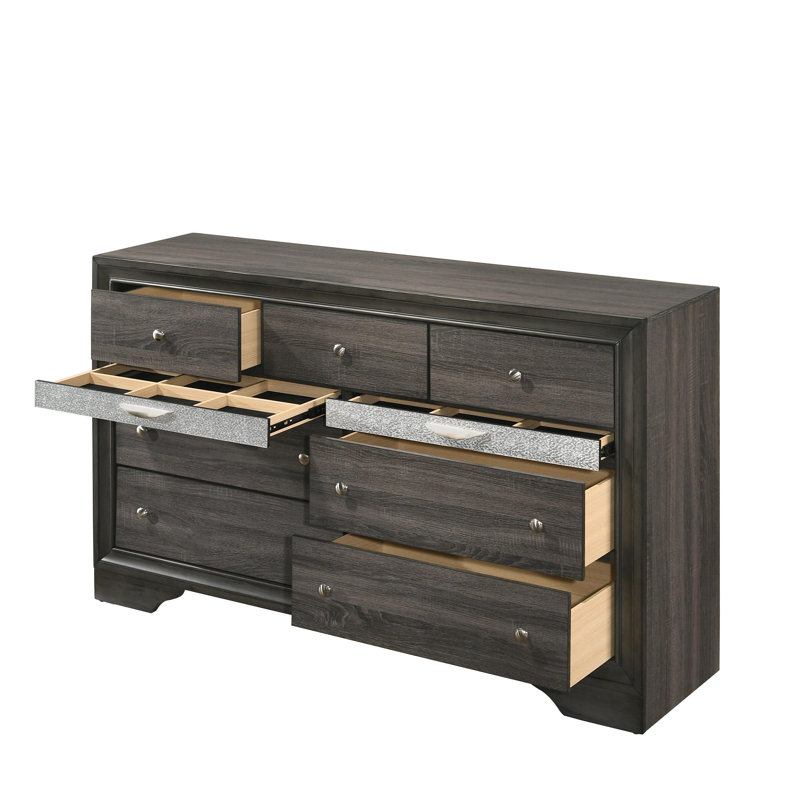 Carman 9-Drawer Rectangular Double Dresser, Gray