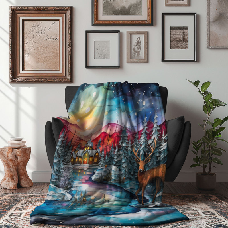 Inked Winter Landscape - 1 Piece Premium Sherpa Blanket, Queen