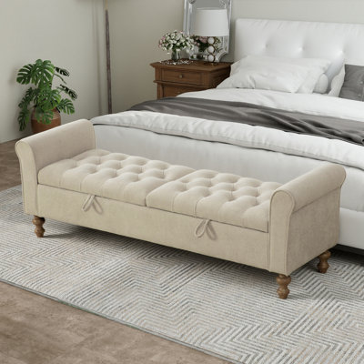 Banc de rangement rembourré capitonné avec double couvercle