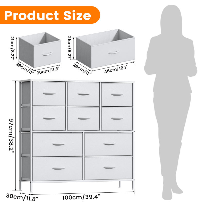 100cm W 10 - Drawer Chest of Drawers, White