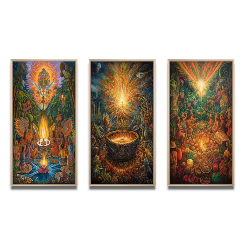 Célébration au paradis de Pâques - ensemble de 3 pièces sur toile, Encadré naturel, H 48 po x l 32 po