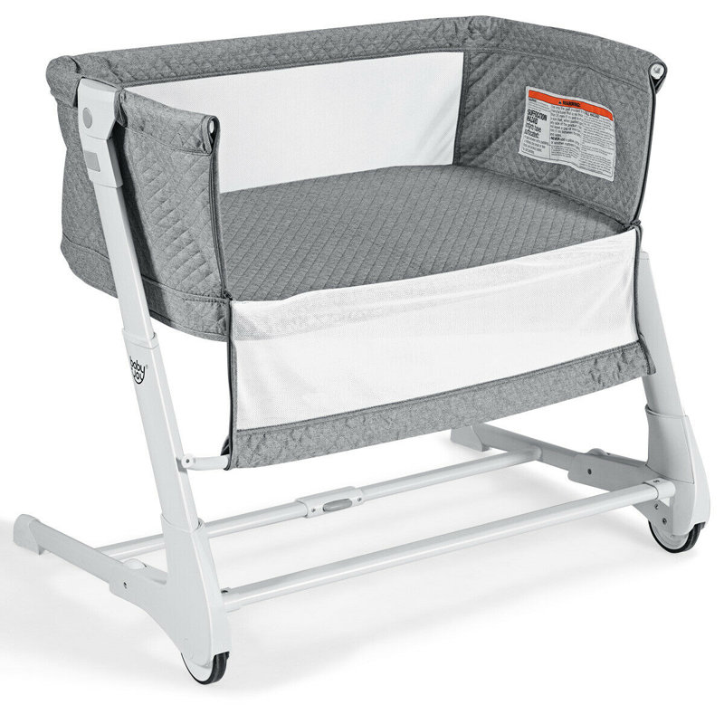 Bedside Cot with Mattress and Stand, Dark Grey