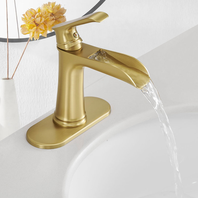 Single-Hole Single-handle Bathroom Faucet with Drain Assembly, Brushed Gold